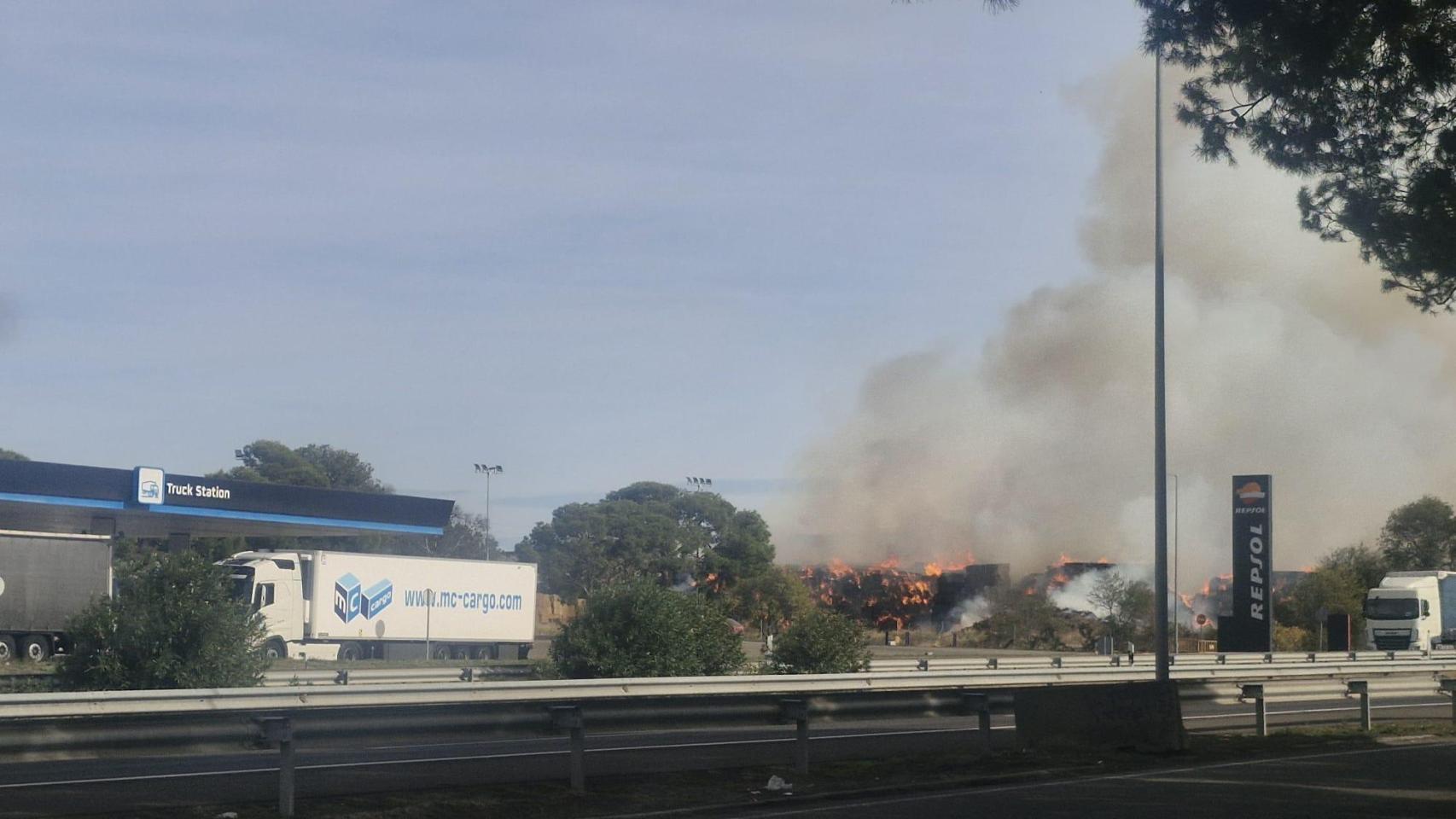 Un aparatoso incendio en una empresa de forrajes de Zaragoza obliga a movilizar tres dotaciones de Bomberos
