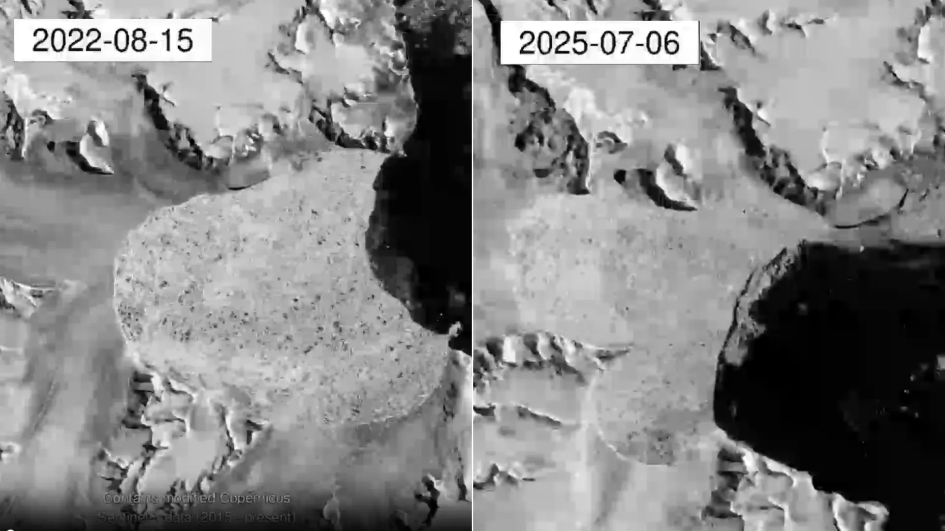 Las imágenes que muestran el colapso "ultrarrápido" del glaciar Hektoria: casi la mitad de su superficie desapareció en 3 meses